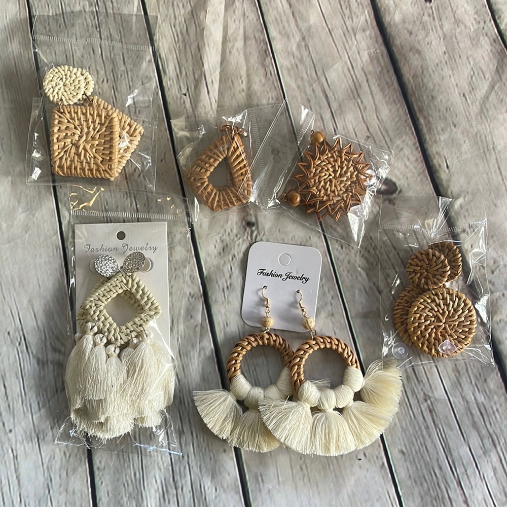 6 pair Rattan Tassel Earrings New